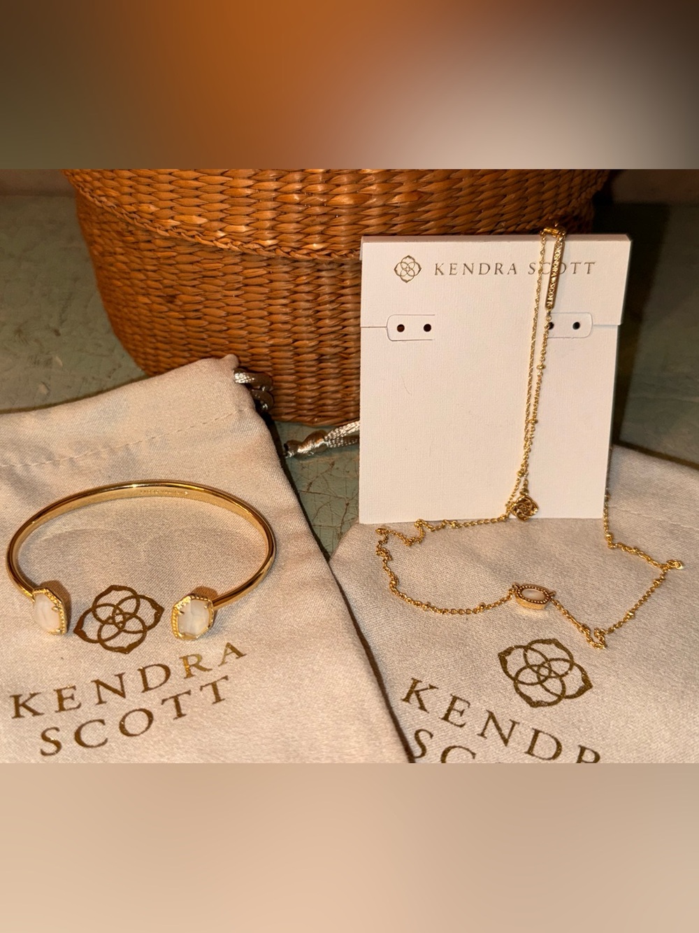 Kendra Scott Gold Octagon Stone Cuff Bracelet and Necklace Set - Gold